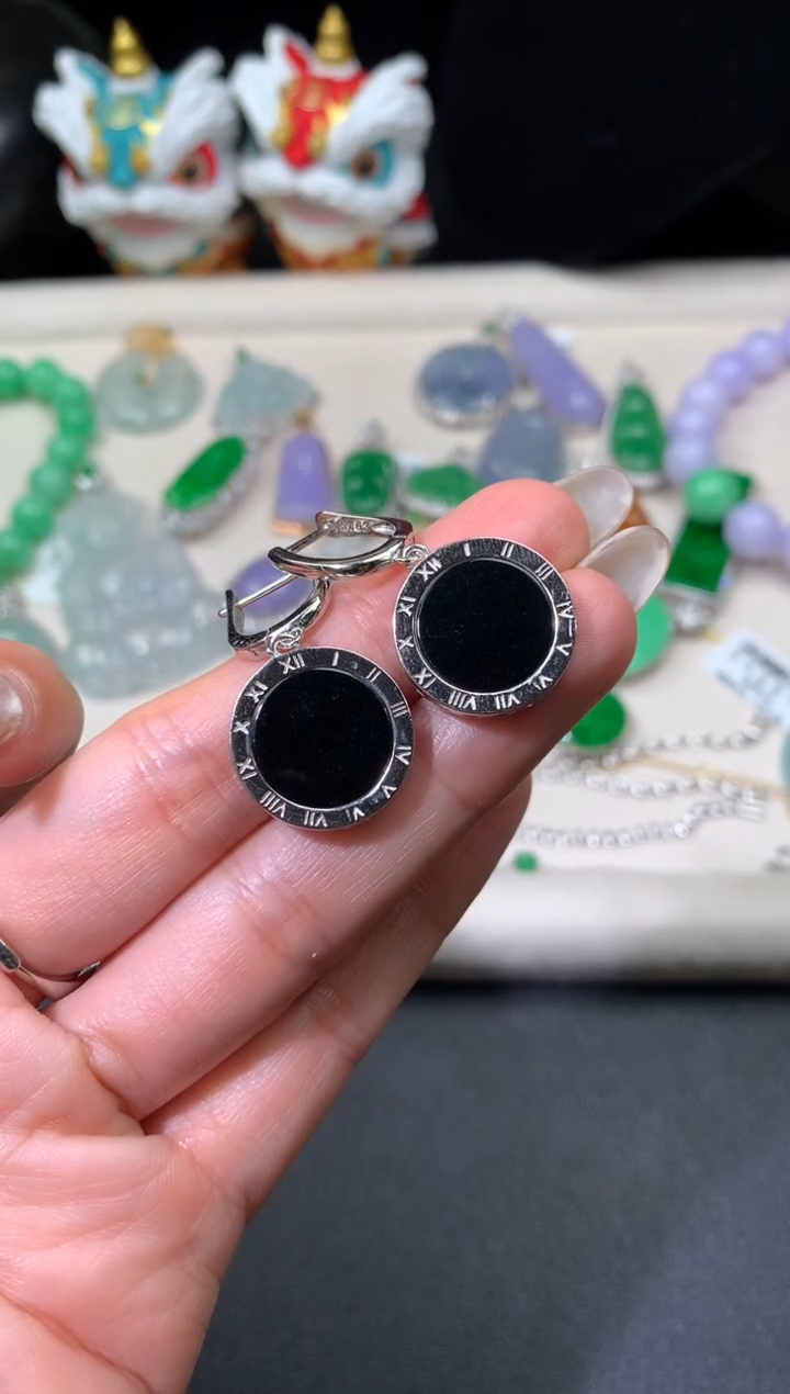 银S925镶嵌翡翠耳饰翡翠