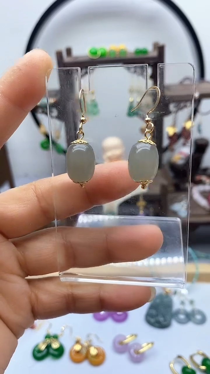 和田玉14K金镶嵌耳饰94