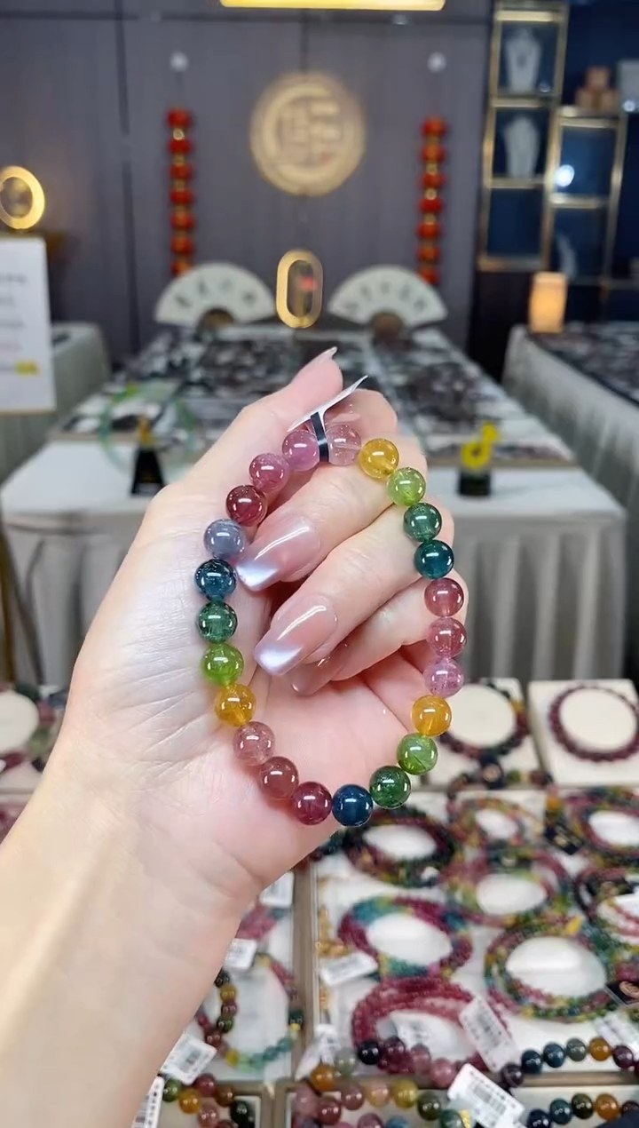 未镶嵌冰透体老矿碧玺色标单圈手串8mm+碧玺hon多样性发一条