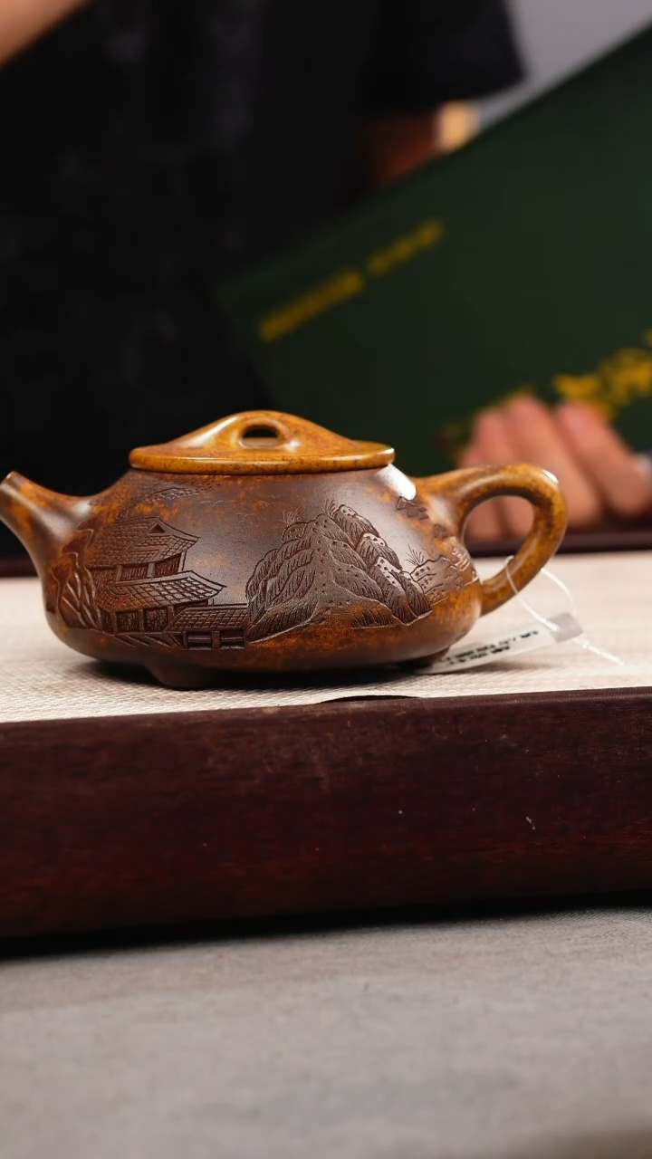 茶壶紫砂龙骨金砂 景舟石瓢 刻绘