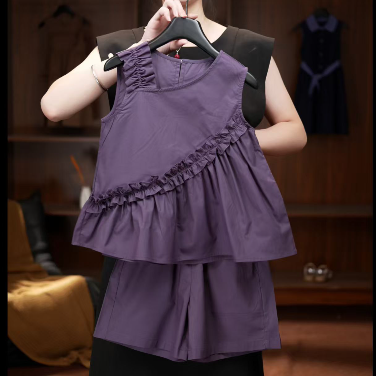 2025C夏季无袖洋气童装纯棉女童套装洋气宽松气质显白时尚两件套