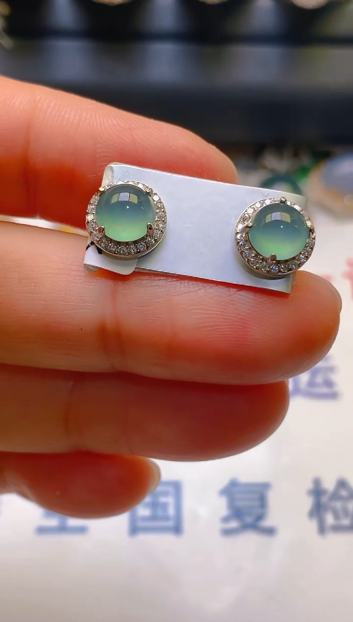 【闪购商品】翡翠耳饰银S925镶嵌天然A货翡翠1
