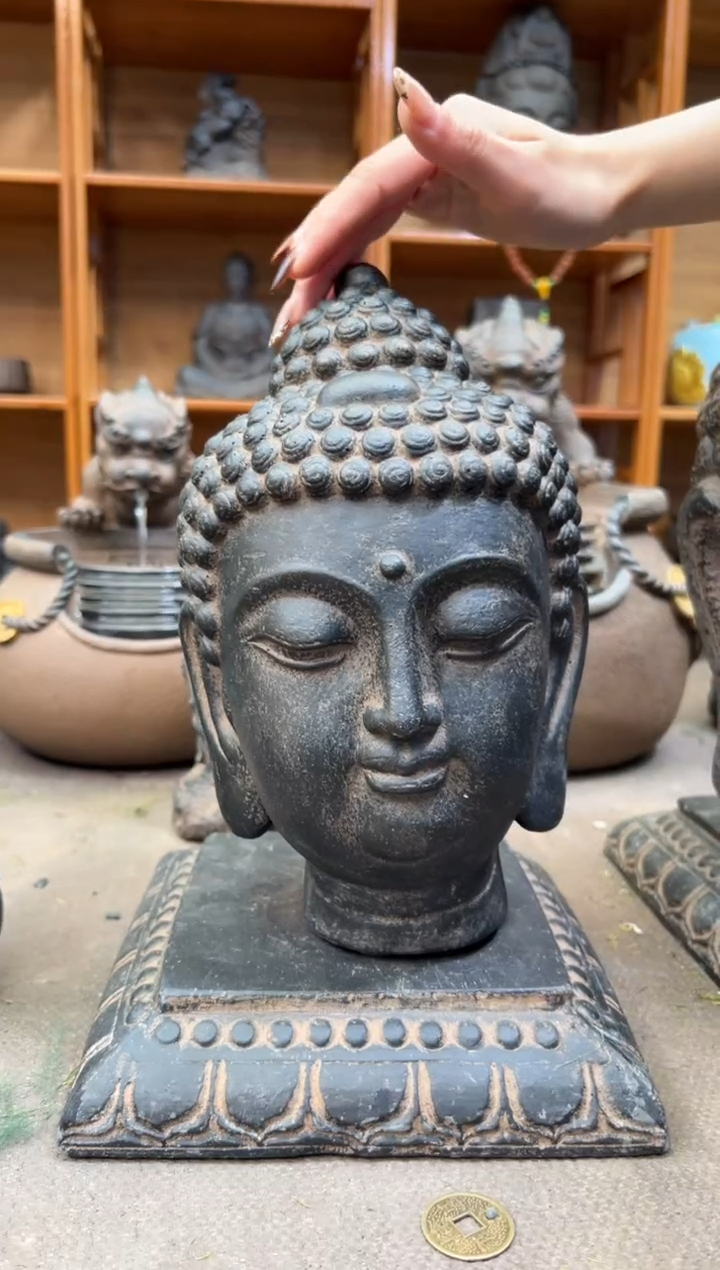 陶土小佛首+莲花底座