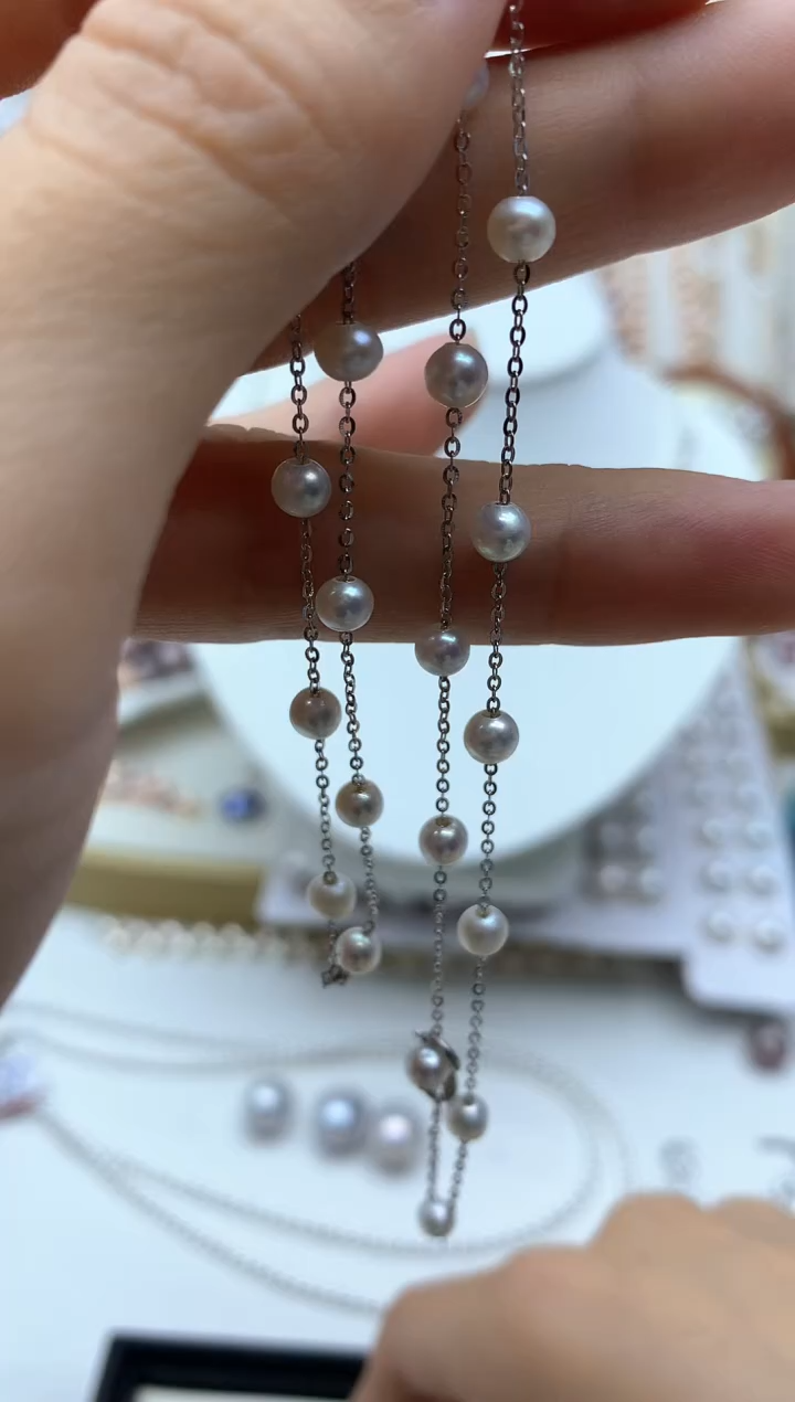 淡水珍珠银S925镶嵌颈饰项链