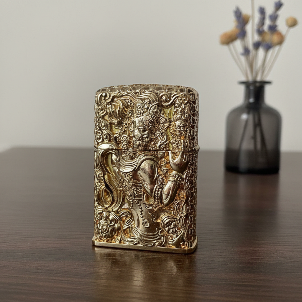 24不动明王重盔甲浮雕镂空砂轮打火机【全新机无煤-油】