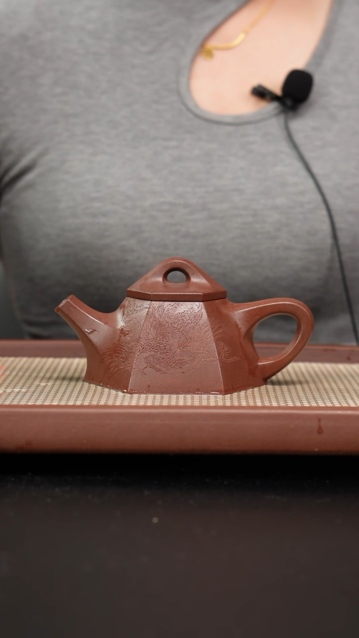 【闪购商品】紫砂茶壶全手工六方霸王瓢刻绘