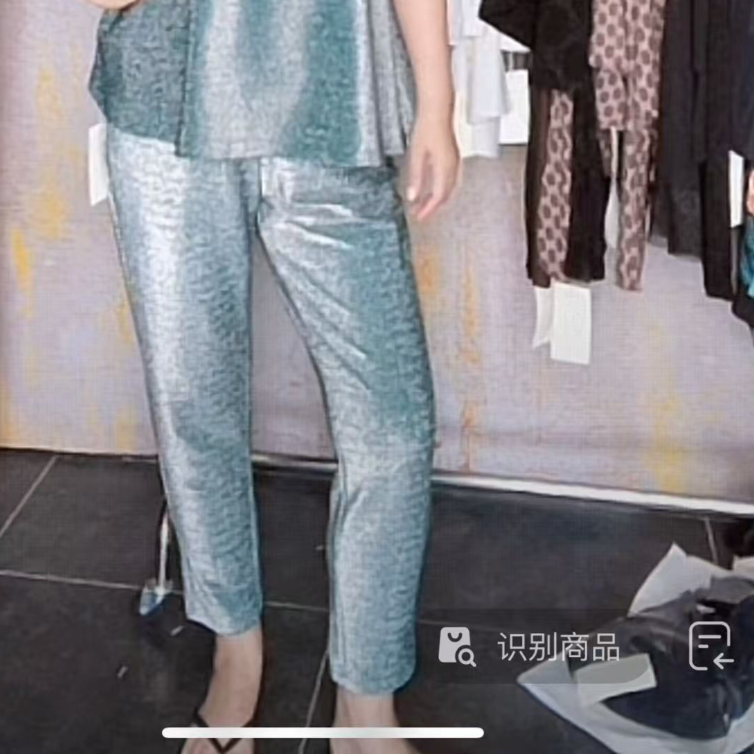 妙唐亮丝时尚大码新款弹力女士休闲裤哈伦裤273C绿银色