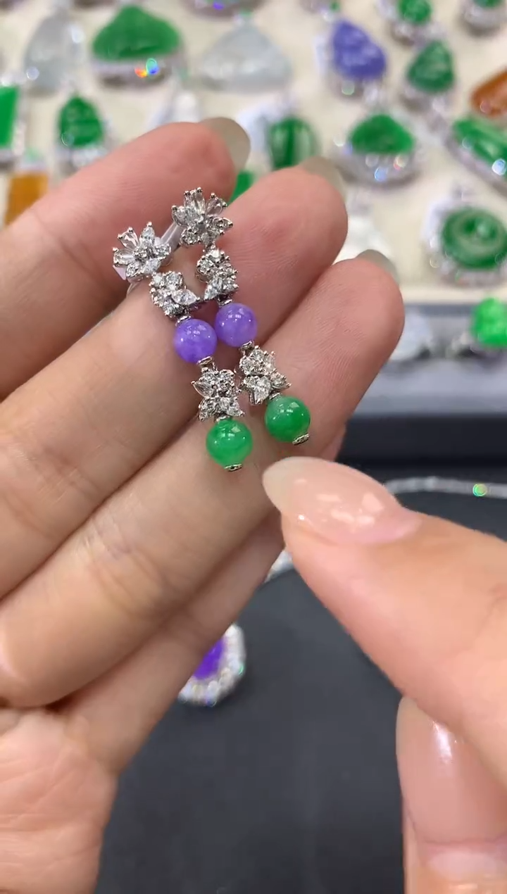 【闪购商品】翡翠耳饰18K金镶嵌w36紫货有色差