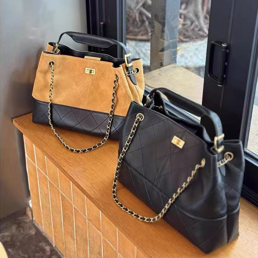 复古时尚麂皮磨砂小香风链条托特包中古流浪包大容量单肩腋下包