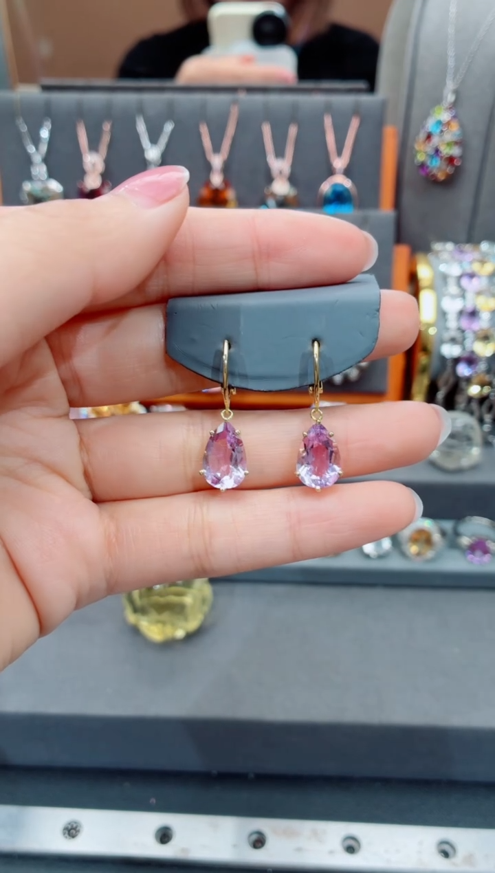 银S925镶嵌耳饰紫晶紫晶耳饰