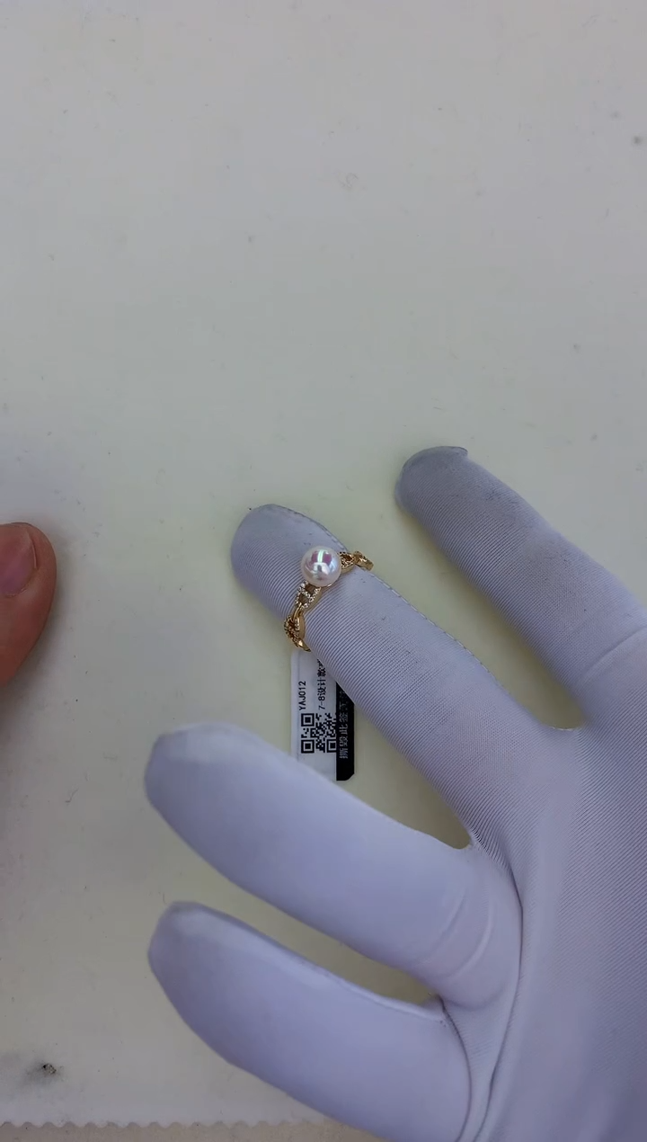 银S925镶嵌饰品海水珍珠金色猪鼻子戒指