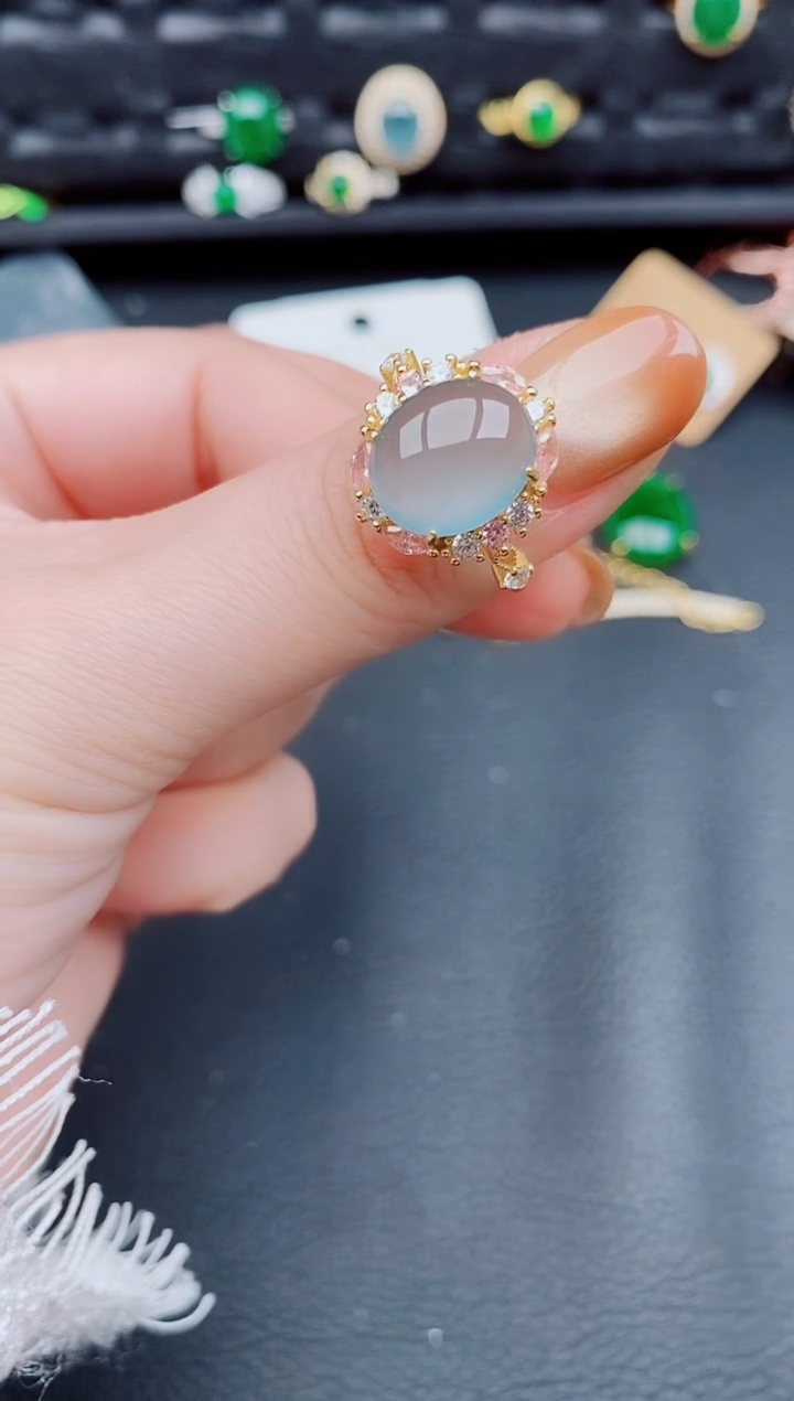 【闪购商品】翡翠戒指银S925镶嵌天然a货翡翠730