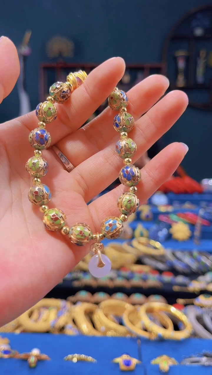 【闪购商品】非遗绝技 景泰蓝金地瓜棱手串 粉