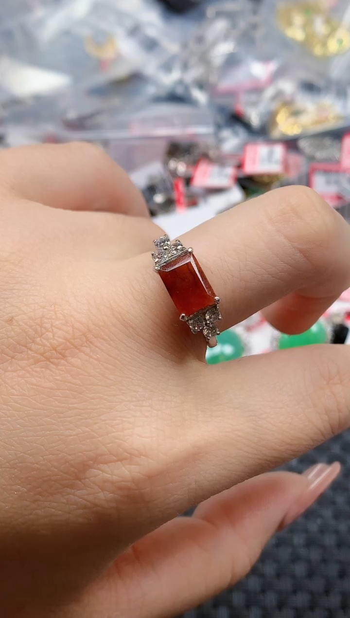 银S925镶嵌戒指翡翠天然A货缅甸翡翠