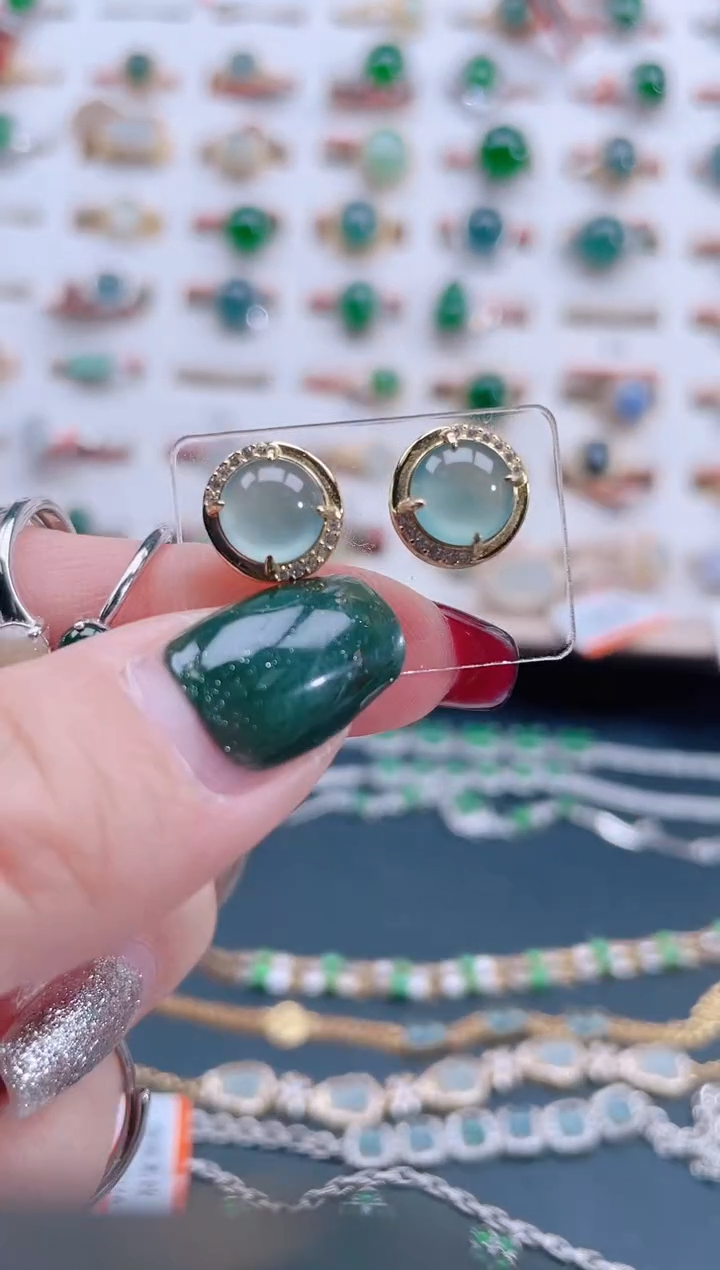 银S925镶嵌翡翠耳饰天然翡翠