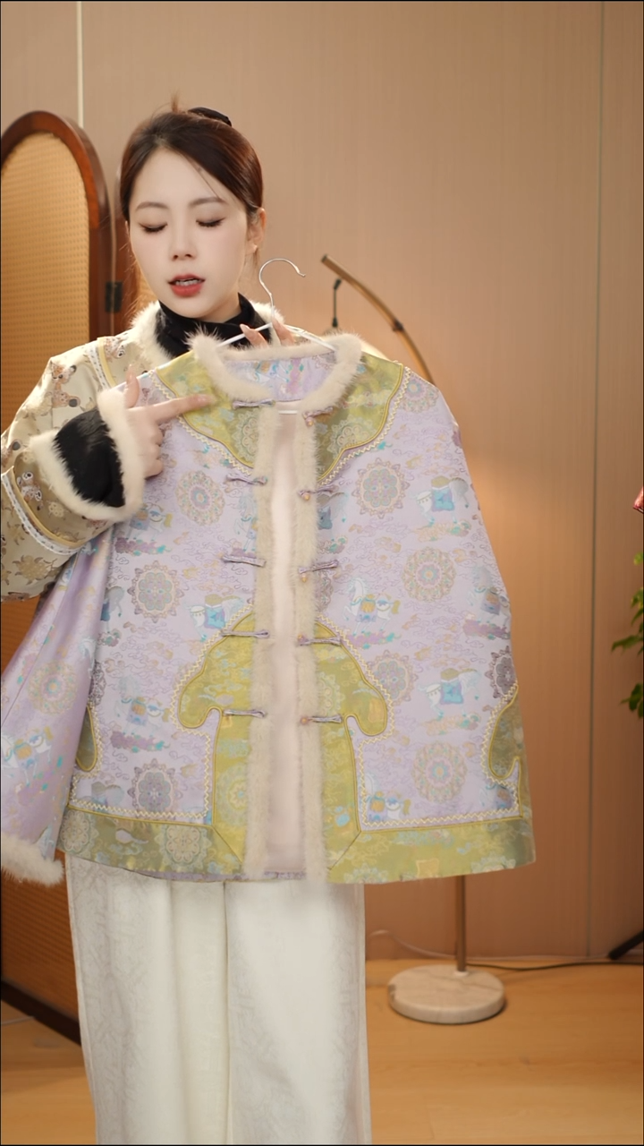 高定紫马夹棉外套    