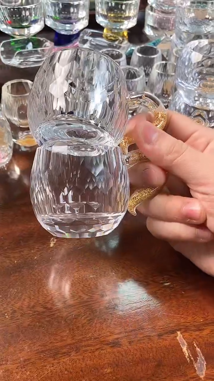 【闪购商品】玺宴新款水晶弯把小茶碗金箔2个装