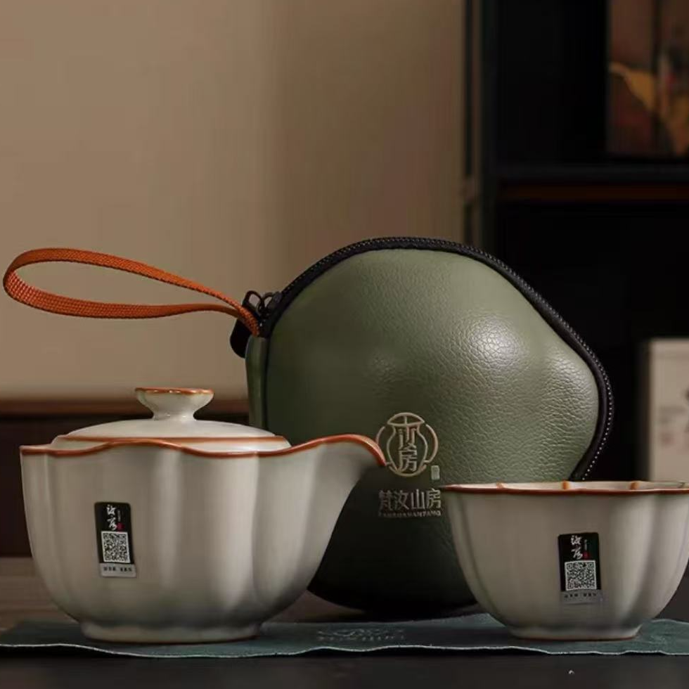 梵汝山房（象牙黄）手抓壶便携式户外旅行礼盒装茶具个人泡-C073