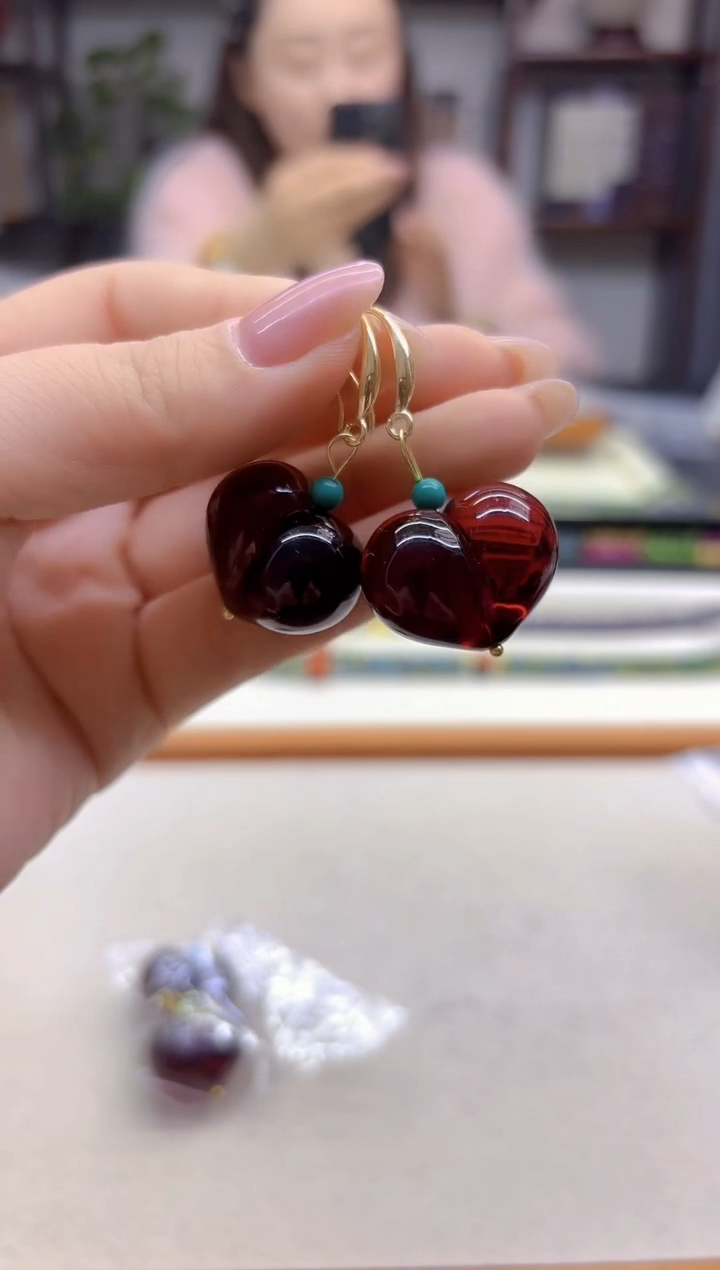 血珀14K金镶嵌耳饰DIY款E926