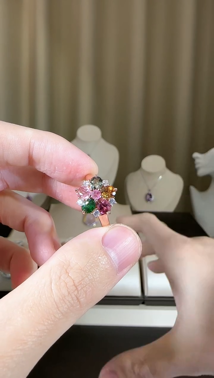 【闪购商品】碧玺戒指银S925镶嵌时尚