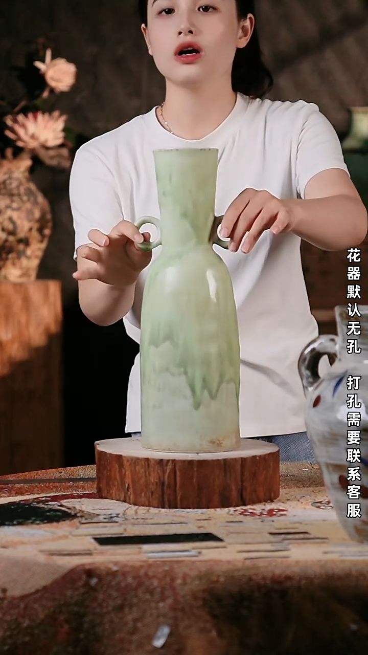 摆件景德镇高温手工陶瓷 口8 高38