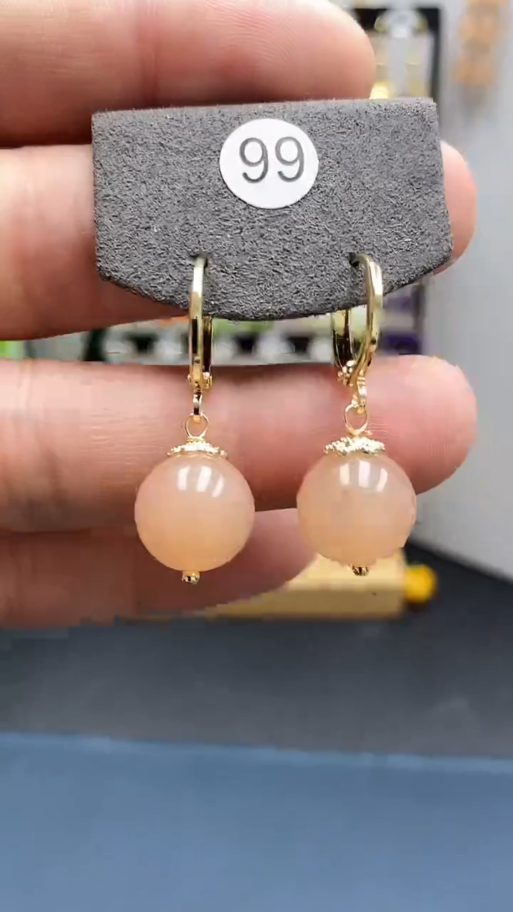 【闪购商品】和田玉耳饰银S925镀金镶嵌C尺寸12mm藕粉耳扣