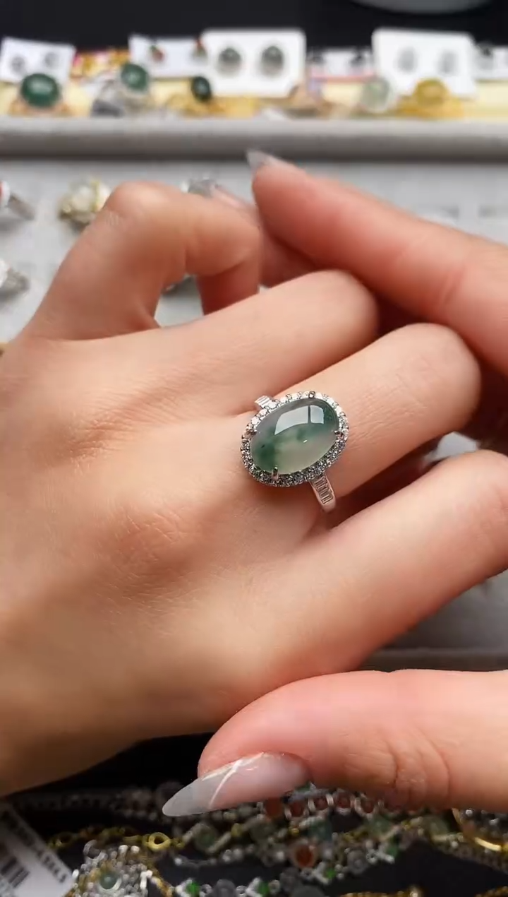 【闪购商品】翡翠戒指银S925镶嵌777777777+6