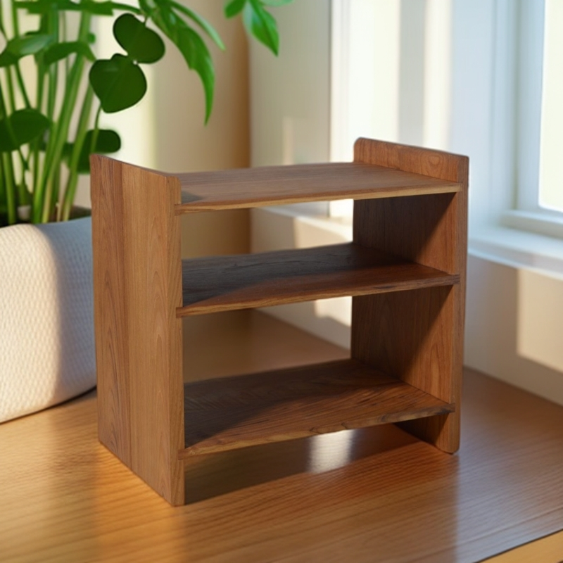 缅甸柚木三层置物架家用多功能整理架化妆品桌面置物架收纳架