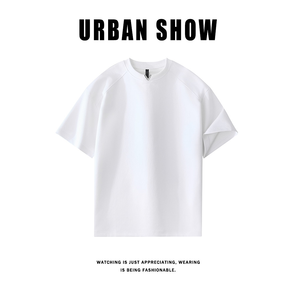 FANGWANG金属小V领设计感短袖T恤男夏季痞帅高级感宽松休闲半袖