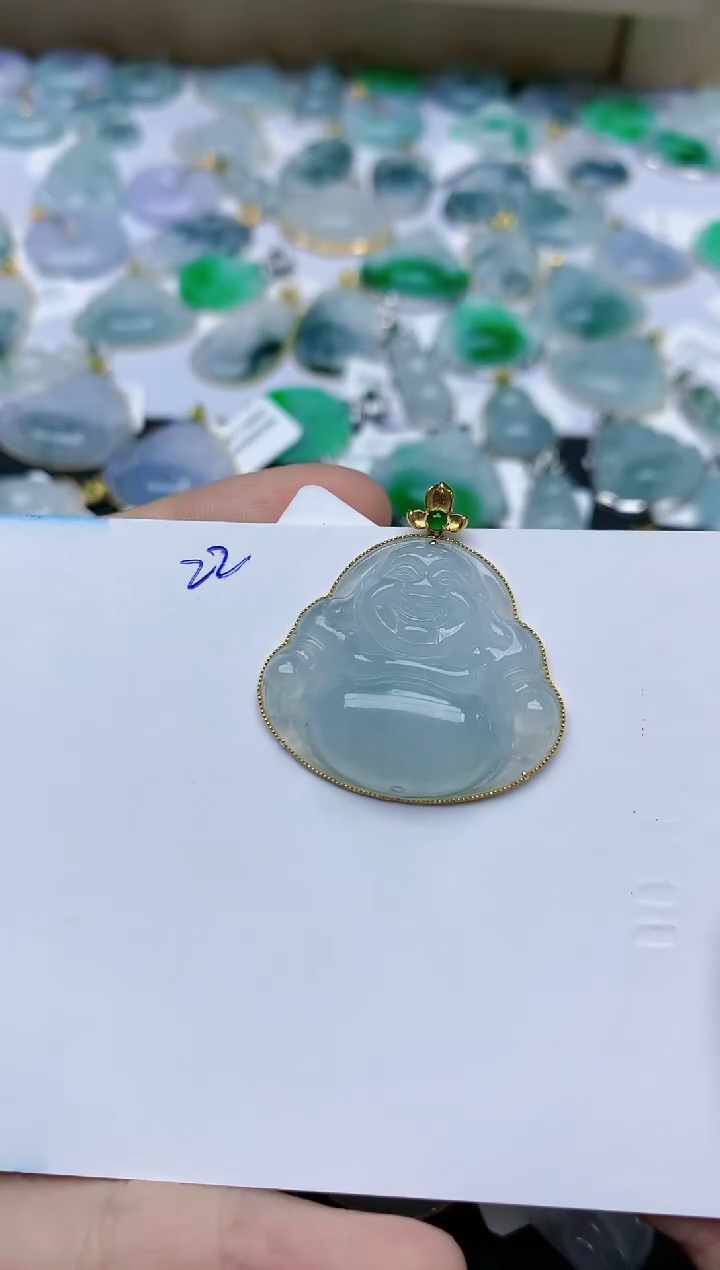 【闪购商品】翡翠颈饰18K金镶嵌天然翡翠A货    