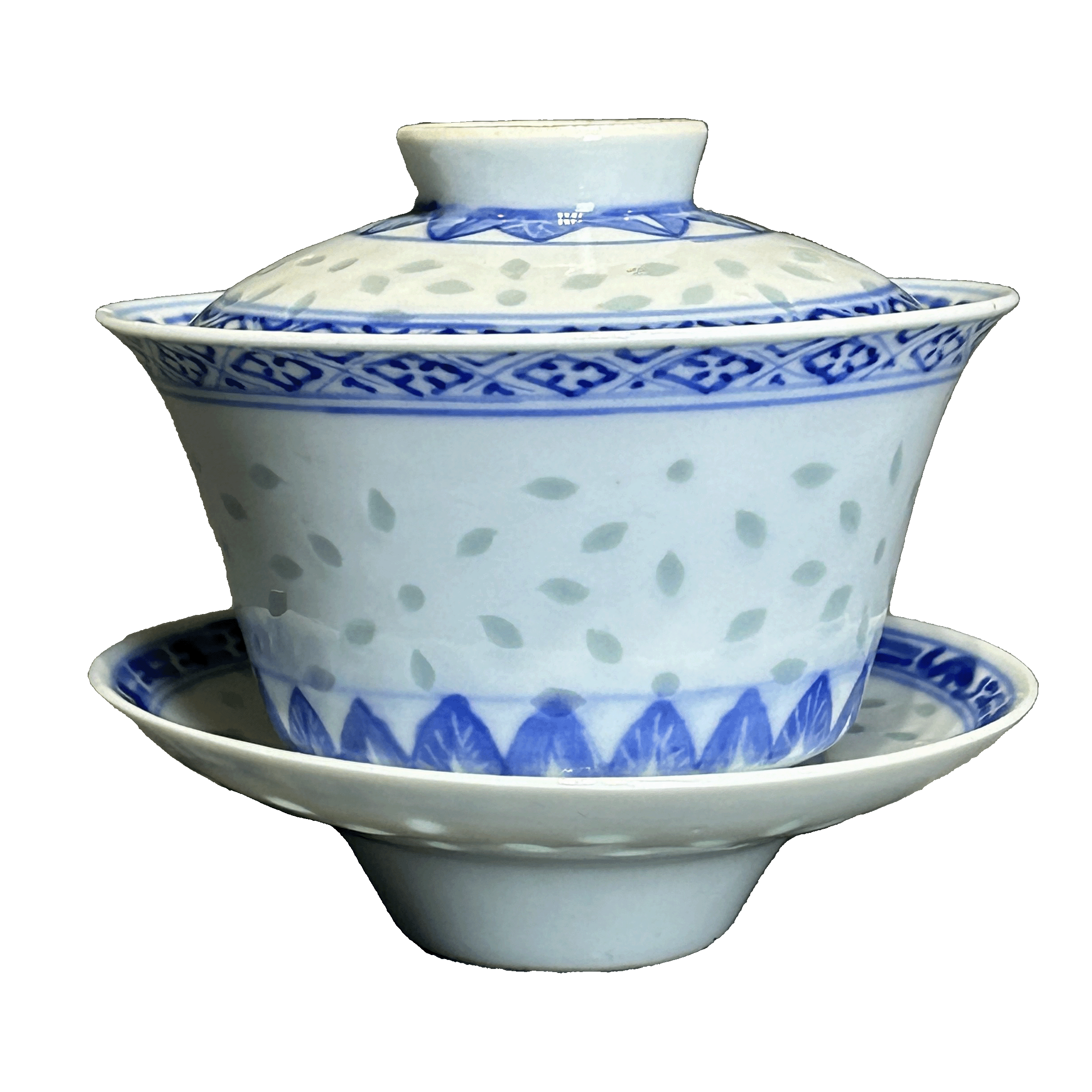 25014516x青花玲珑瓷三才盖碗