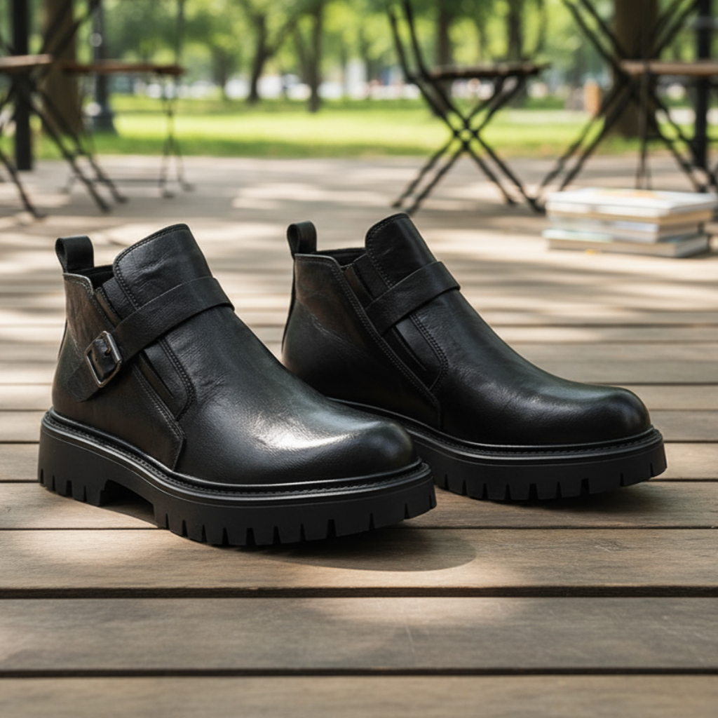 马丁靴中帮冬季加绒新款工装短靴子英伦风增高男士高帮皮靴一脚蹬