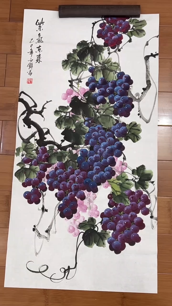 国画【福利，纯手工手绘】张文锦葡萄竖版98*50厘米