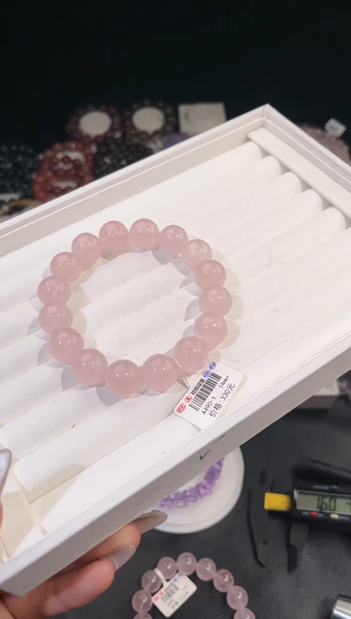 【闪购商品】水晶手链未镶嵌多样性发一粉晶14mm