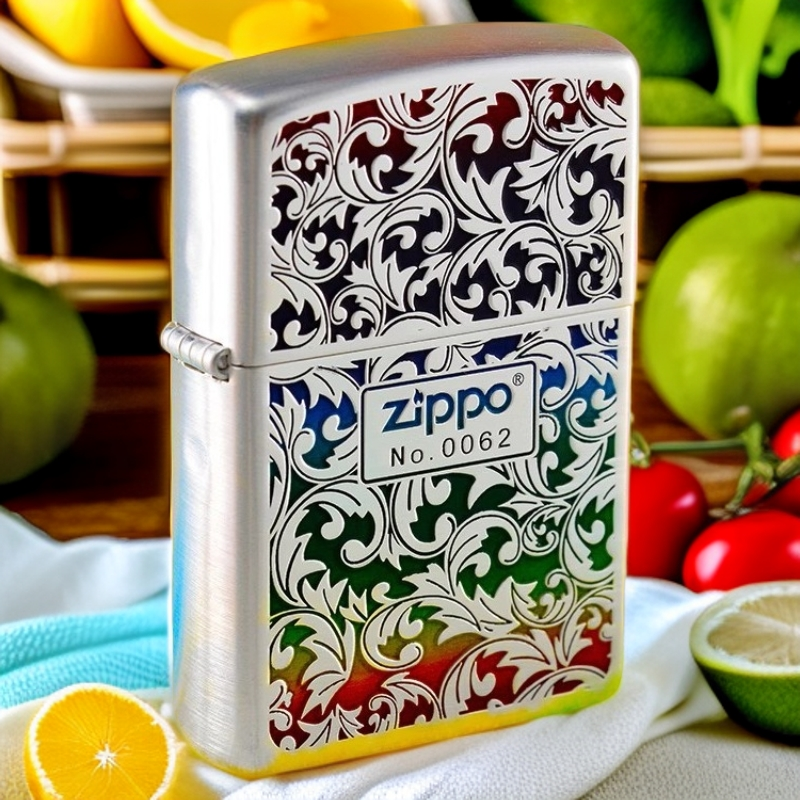 zippo打火机正品限量版镀银彩虹唐草煤油打火机PWJ1