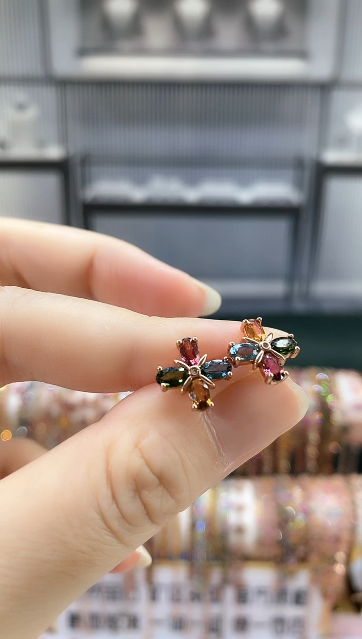 银S925镶嵌耳钉碧玺6666666666666