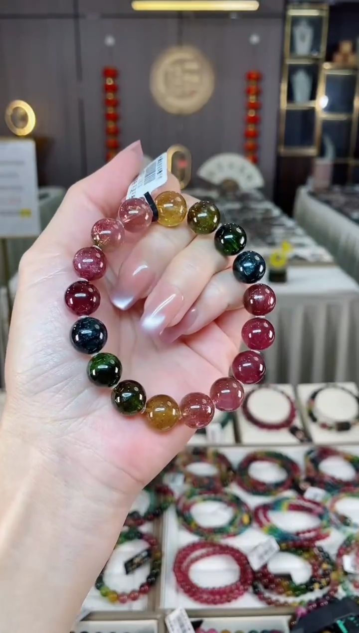 未镶嵌老矿碧玺彩虹单圈手串11mm+碧玺hon多样性发货一条