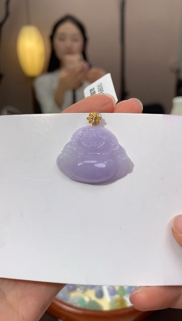 翡翠18K金镶嵌颈饰天然缅甸a货翡翠