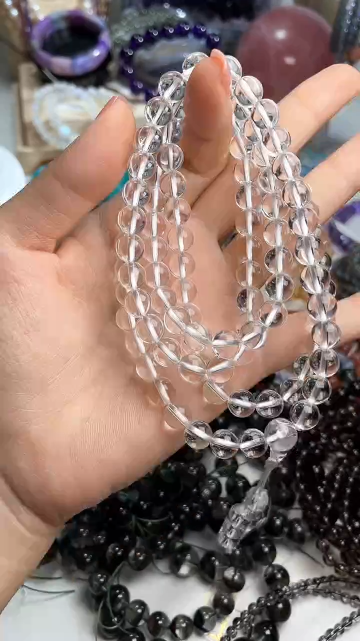 【闪购商品】水晶手链银S925镶嵌8mm白水晶108颗手链