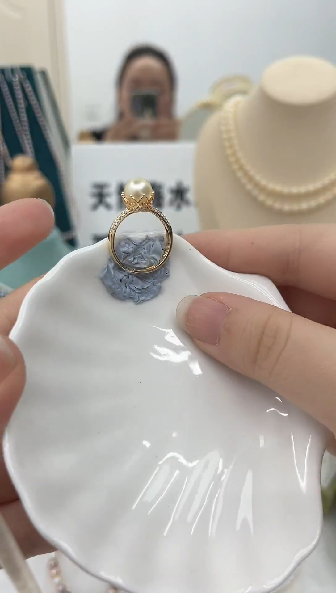 银S925镶嵌耳饰海水珍珠戒指