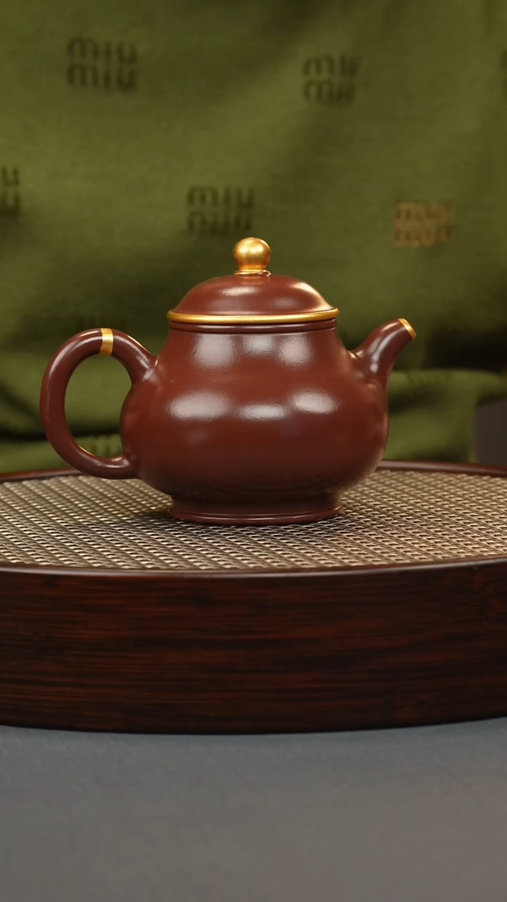 【闪购商品】紫砂茶壶朱砂紫袍 潘壶 描金