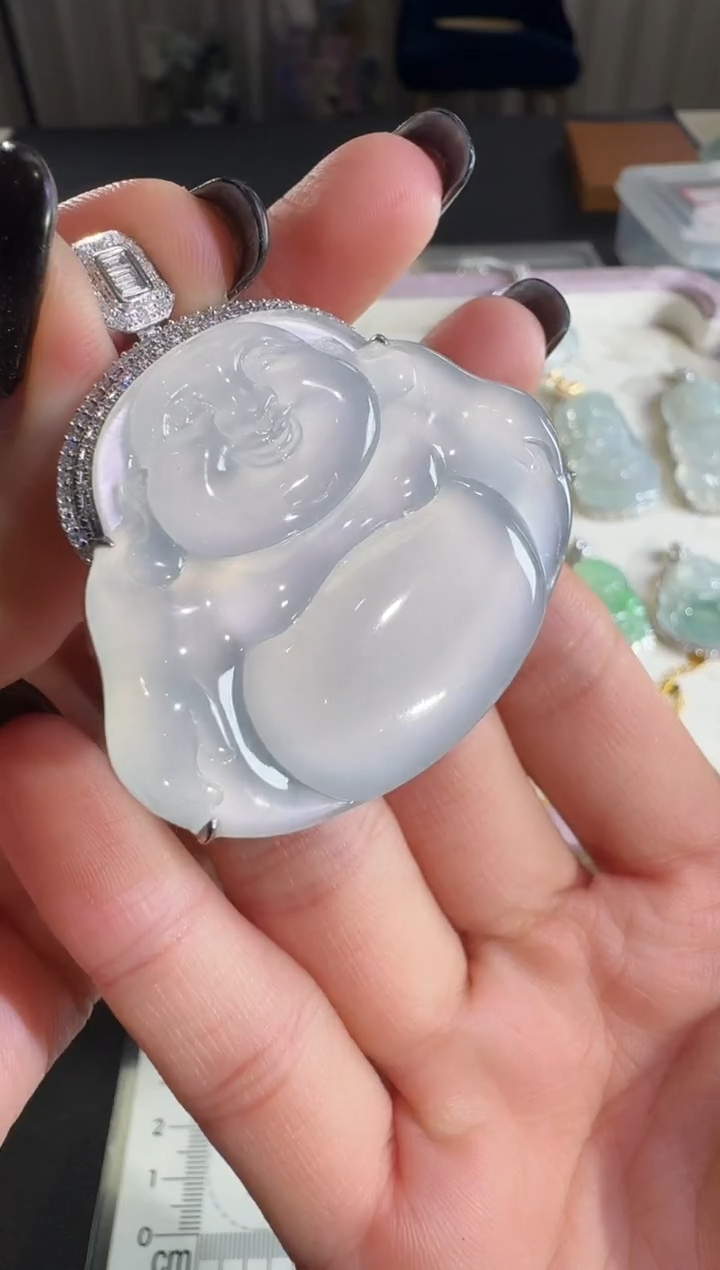 吊坠(不含链)18K金镶嵌翡翠【源头工厂】钻石镶嵌