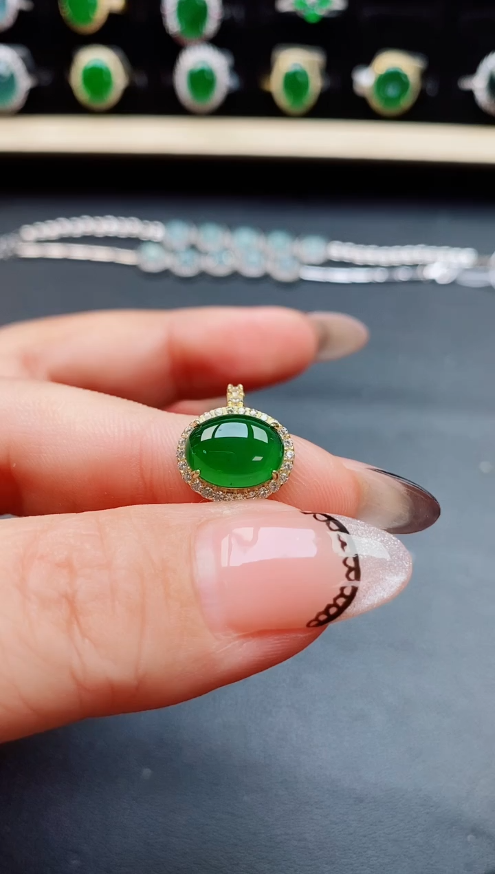 翡翠戒指银S925镶嵌80050
