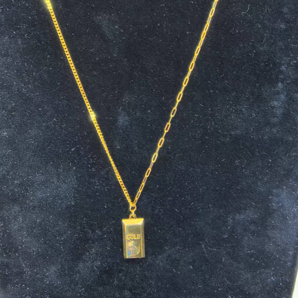 链子足银 链子足银暴富金色项链小金条锁骨链吊坠