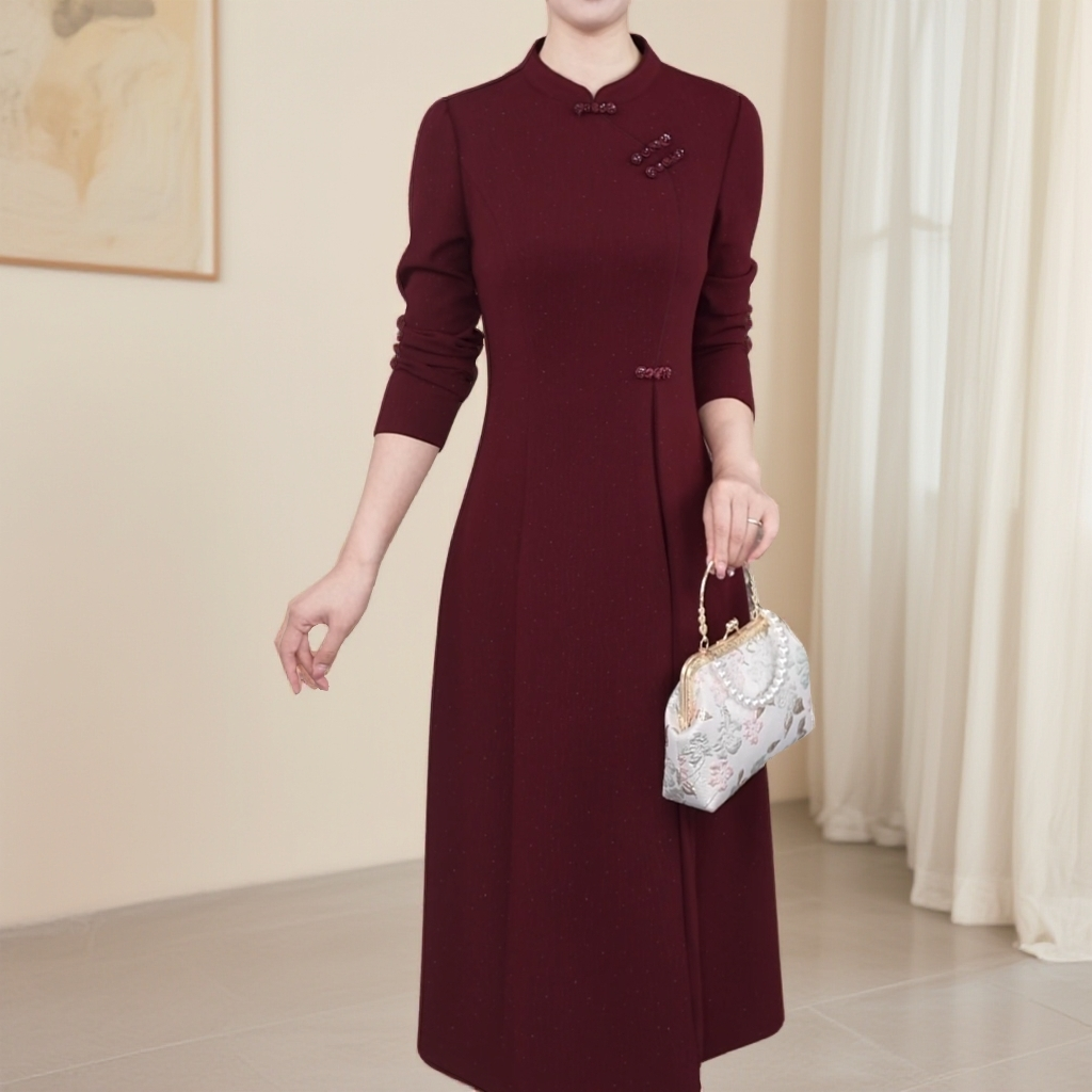 【梦雅衣橱】秋季新款气质显瘦新中式优雅中长款妈妈装连衣裙