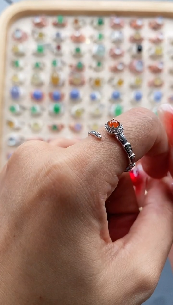 【闪购商品】翡翠戒指银S925镶嵌缅甸天然A货翡翠111 2+