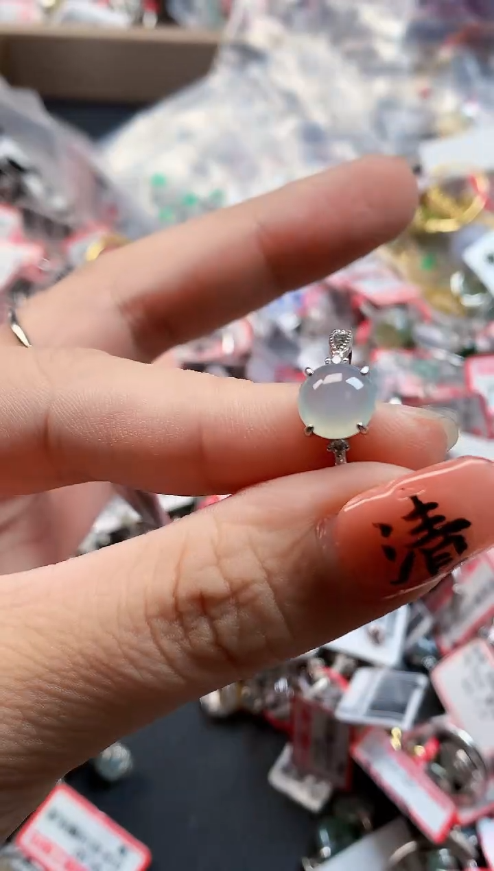 银S925镶嵌戒指翡翠天然A货缅甸翡翠