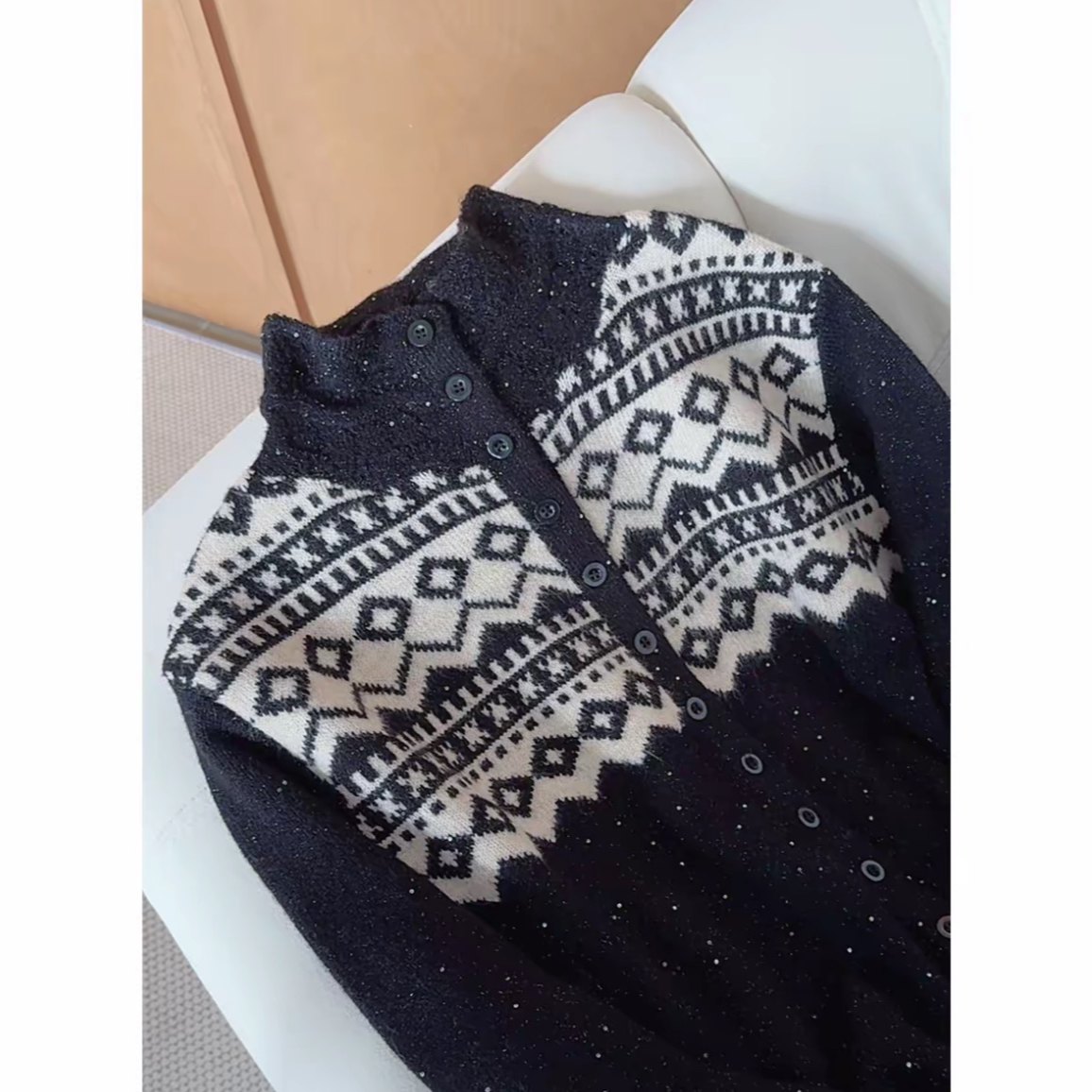 【线下同款】#高货 菱形拼色亮片毛衣女士半高领打底衫内搭B1842