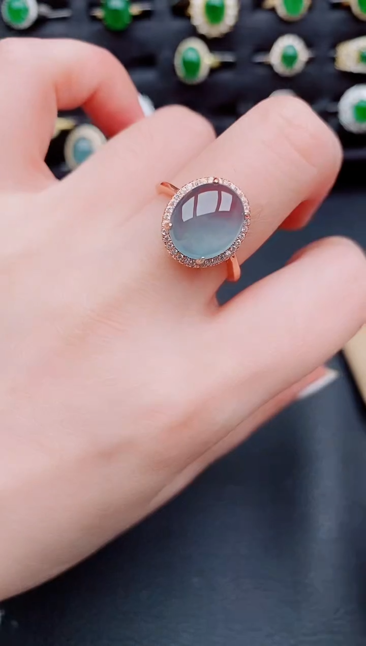 【闪购商品】翡翠戒指银S925镶嵌天然a货翡翠58