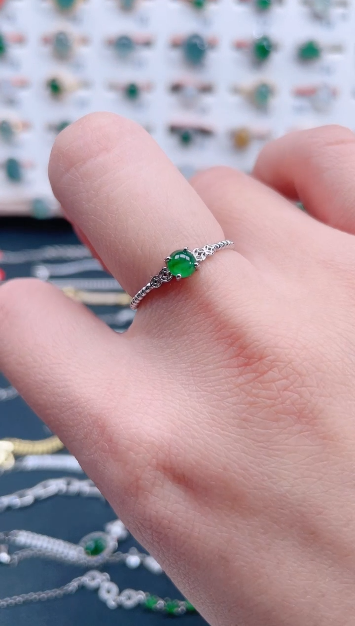 银S925镶嵌戒指翡翠天然翡翠